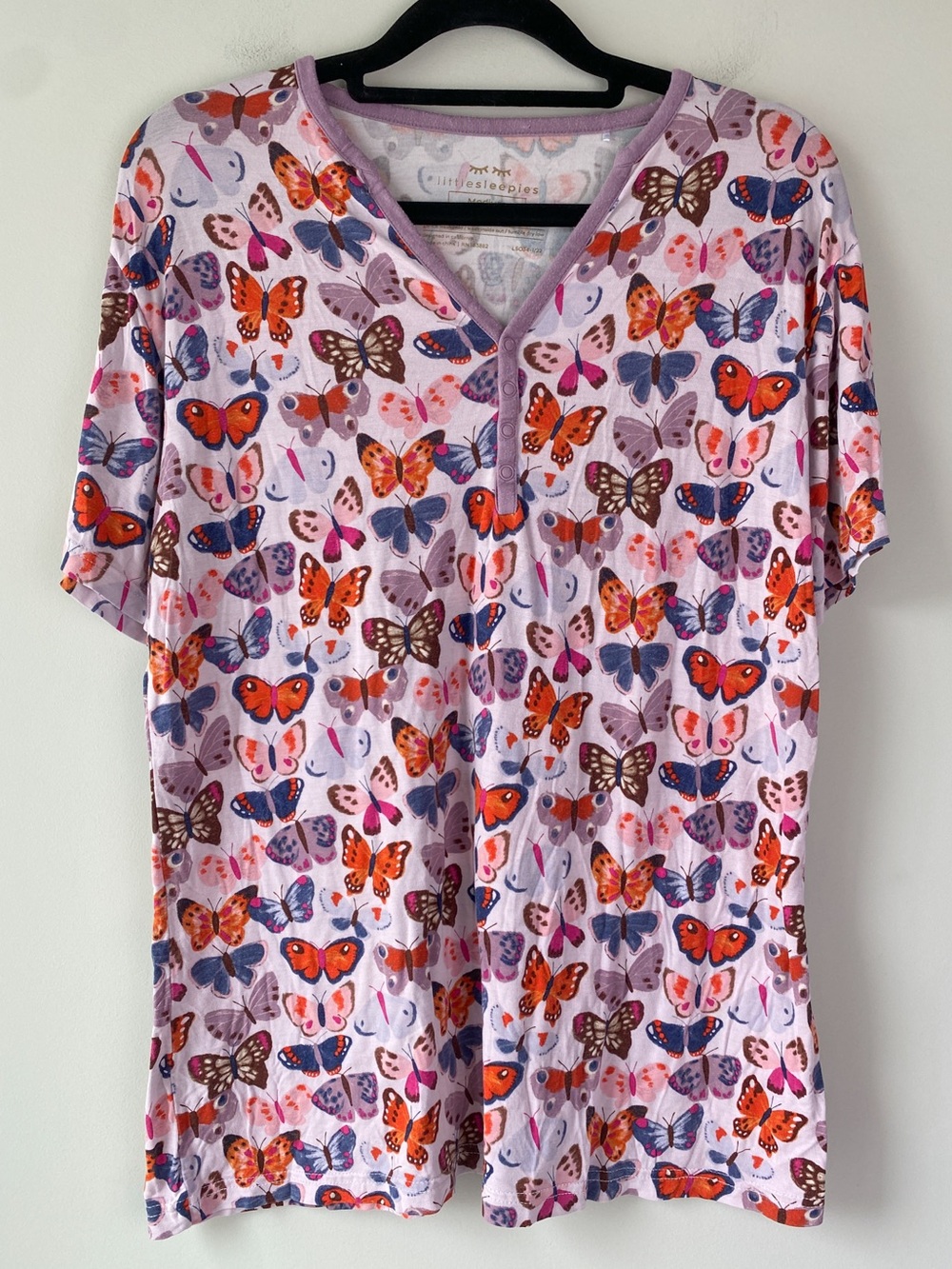 Little Sleepies Womens Butterfly Kisses Top M Purple Bamboo Snap Loungewear PJs